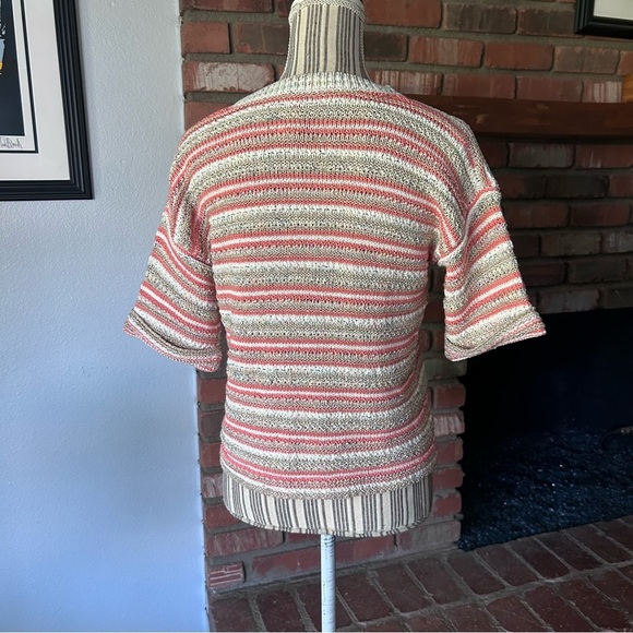 Rebecca Taylor La Vie Striped Metallic Short Sleeve Sweater in Orange Gold Sz S - Picture 8 of 9